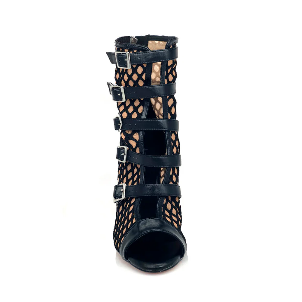 Riley - Fishnet with Buckle Straps Latin Dance Boots (Street Sole) - Image 5