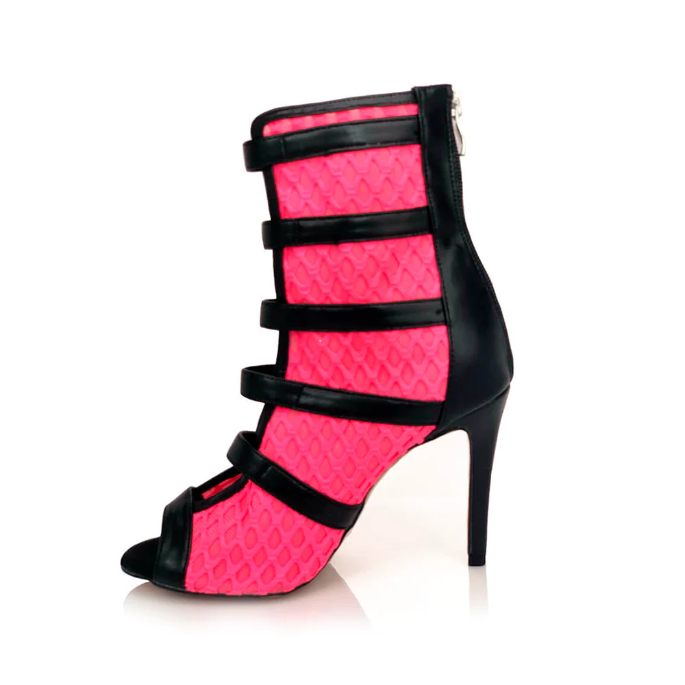 Riley - Fishnet with Buckle Straps Latin Dance Boots (Street Sole) - Image 3