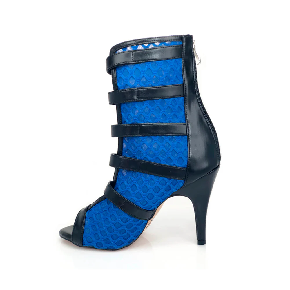 Riley - Fishnet with Buckle Straps Latin Dance Boots (Street Sole) - Image 3