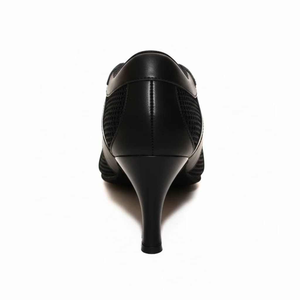 Practice 3" Straight Heel, Closed Wide Toe - Black Mesh & Leather Dance Shoes - Image 4