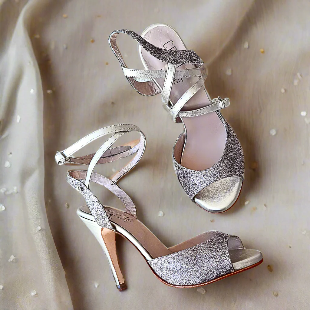 Rubi - Italian Glitter Gold Double Ankle Strap Leather Tango Dance Shoes (Leather Sole) - Image 2