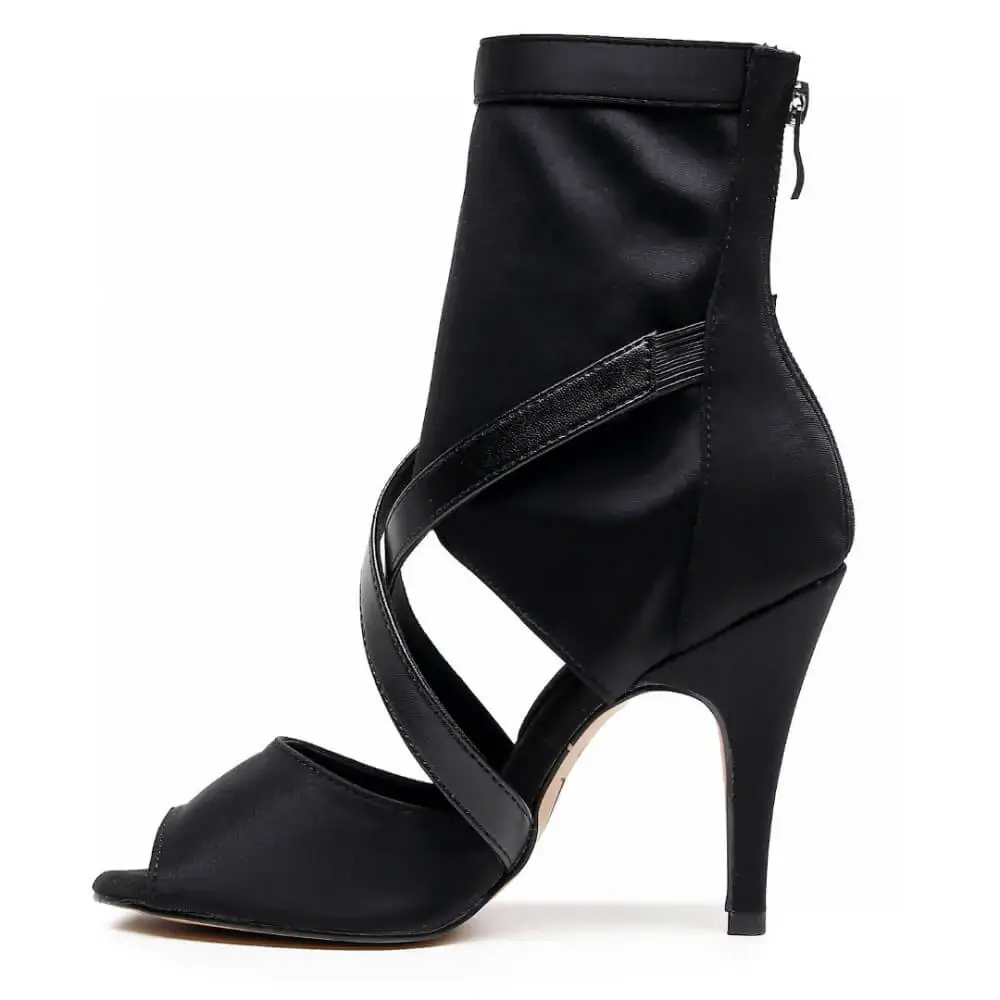 Sabeena - Open Toe Stretch Lycra Crossing Strap Latin Dance Booties (Street Sole) - Image 3