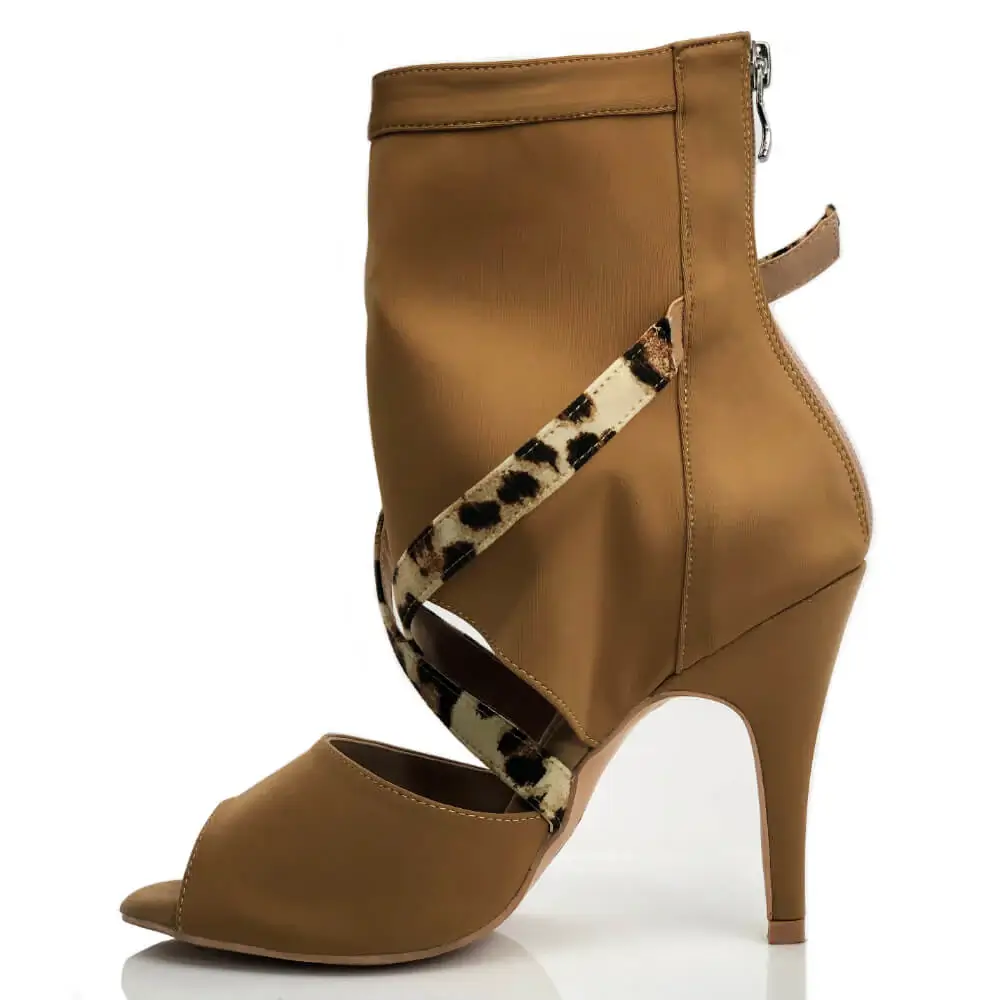 Sabeena - Open Toe Stretch Lycra Crossing Strap Latin Dance Booties (Street Sole) - Image 4