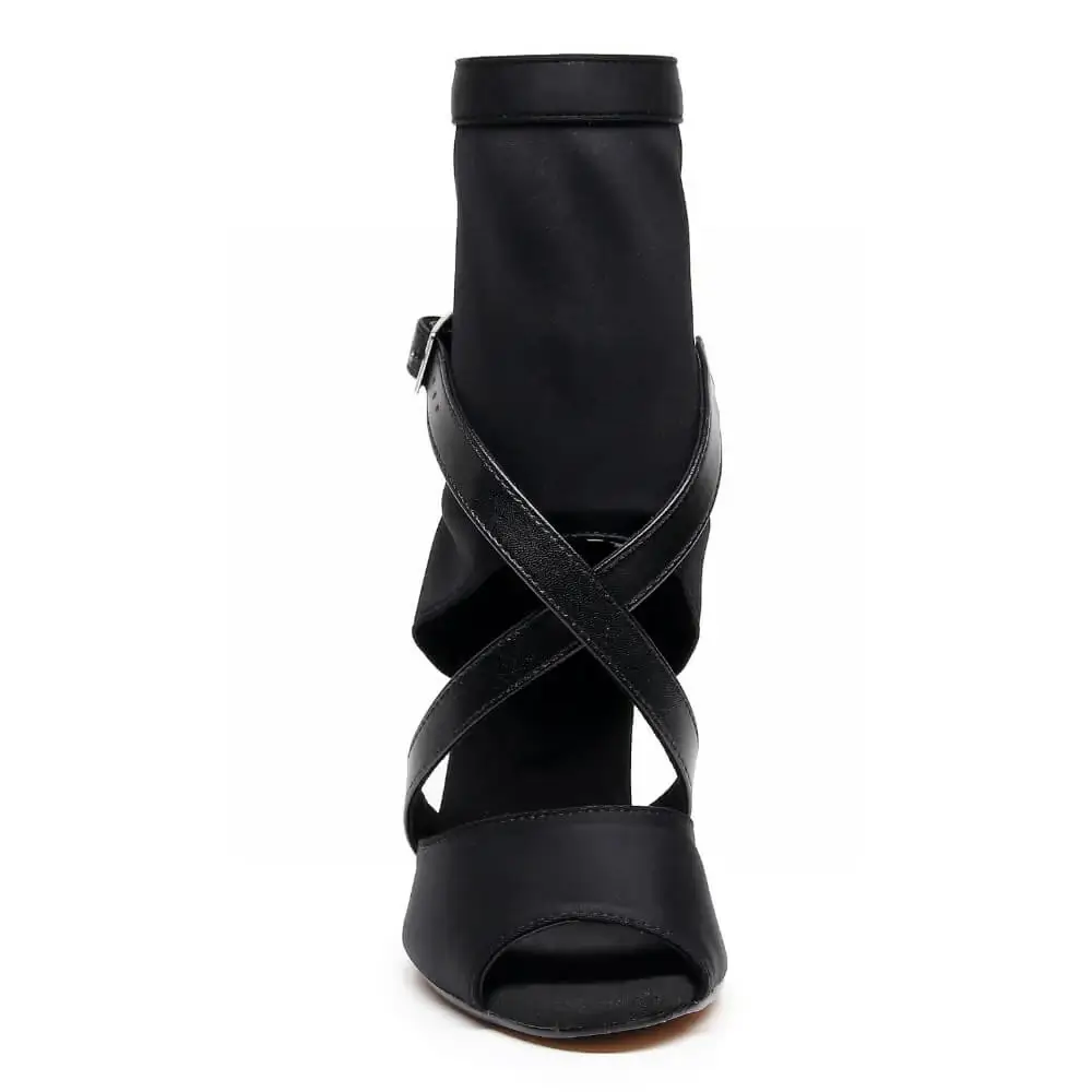 Sabeena - Open Toe Stretch Lycra Crossing Strap Latin Dance Booties (Street Sole) - Image 6