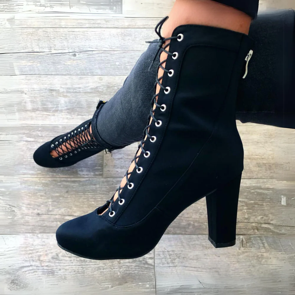 Savashjay - Closed Round Toe Lace Up Ankle Latin Dance Boots (Street Sole) - Image 2