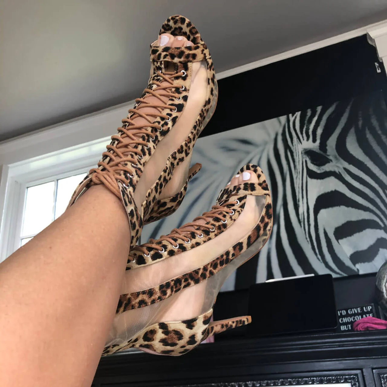 Sierra - Leopard Print Open Toe Lace Up Mesh Dance Latin Dance Booties (Street Sole) - Image 3