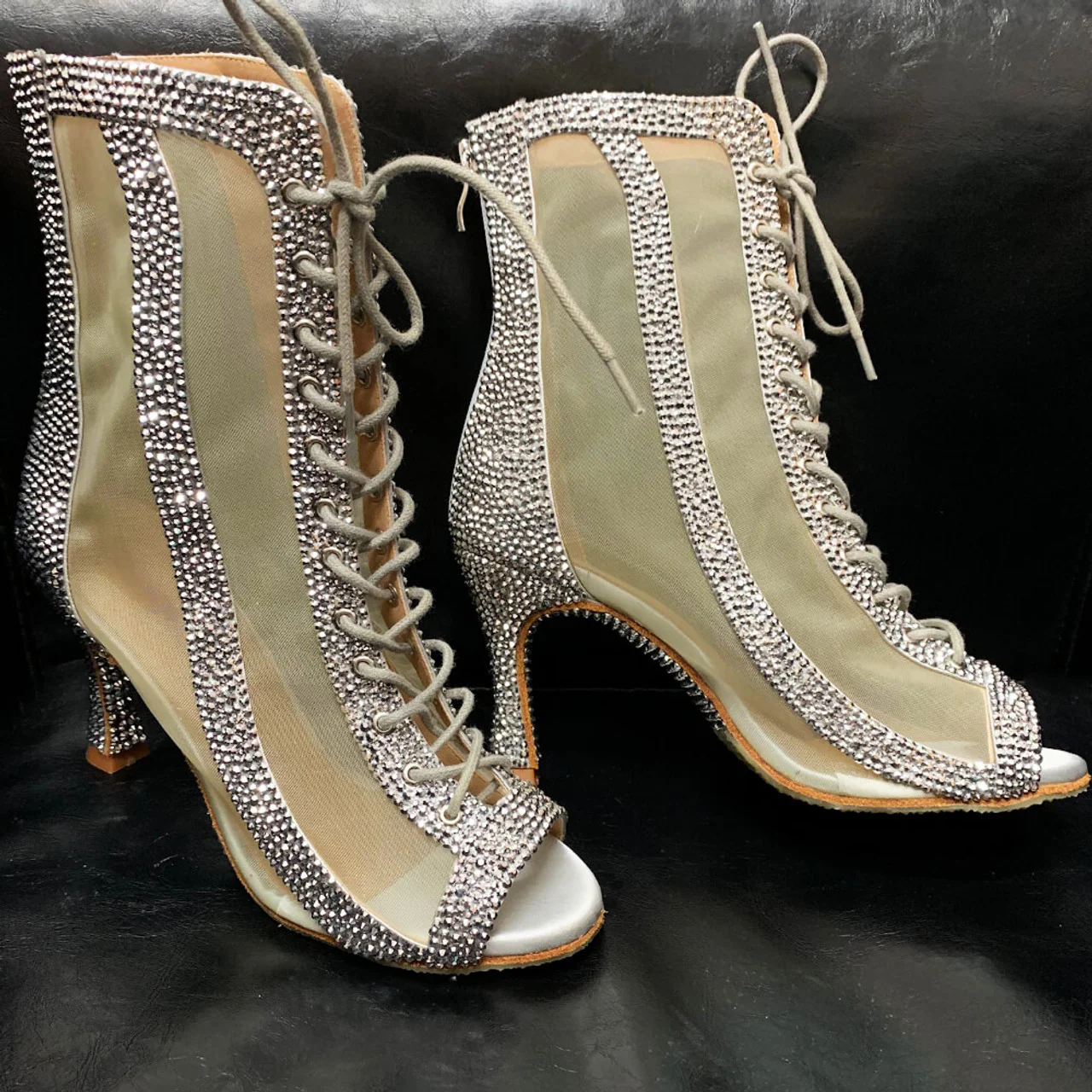 Sierra - Silver Crystals Decorated Latin Dance Booties - Image 3