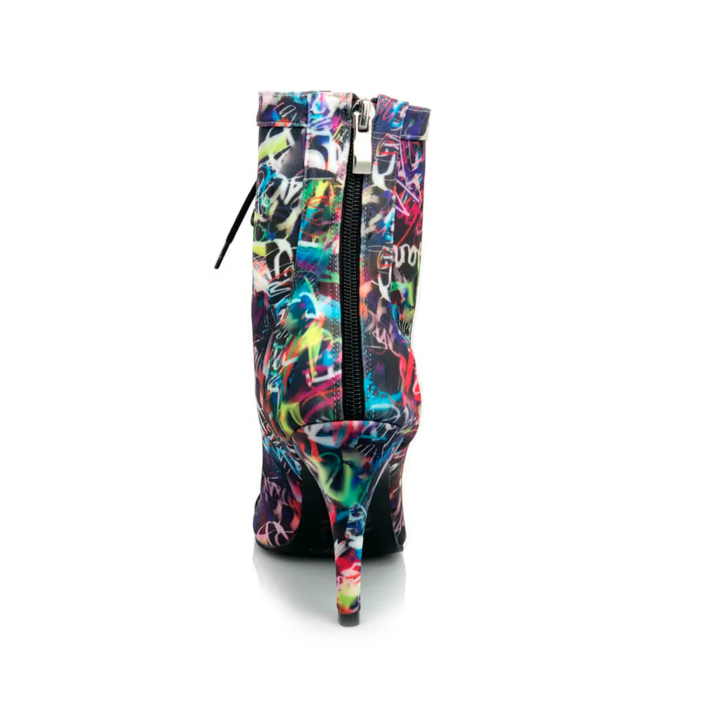 Sierralynn - Graffiti Print Open Toe Lace Up Dance Booties (Street Sole) - Image 4