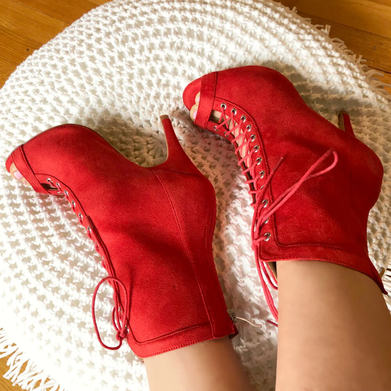 Sierralynn - Open Toe Faux Suede Lace Up Latin Dance Booties (Suede Sole) - Image 3