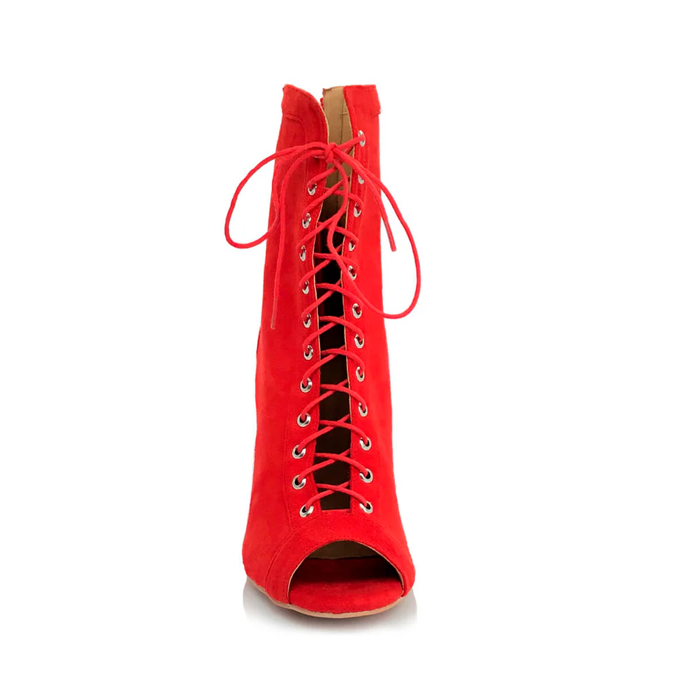 Sierralynn - Open Toe Faux Suede Lace Up Latin Dance Booties (Suede Sole) - Image 4