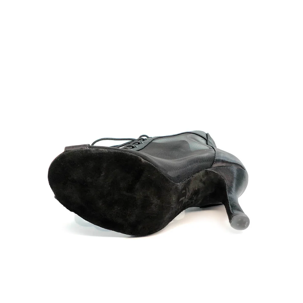 Simona - Mesh and Satin, Flared Heel Dance Booties (Suede Sole) - Image 5