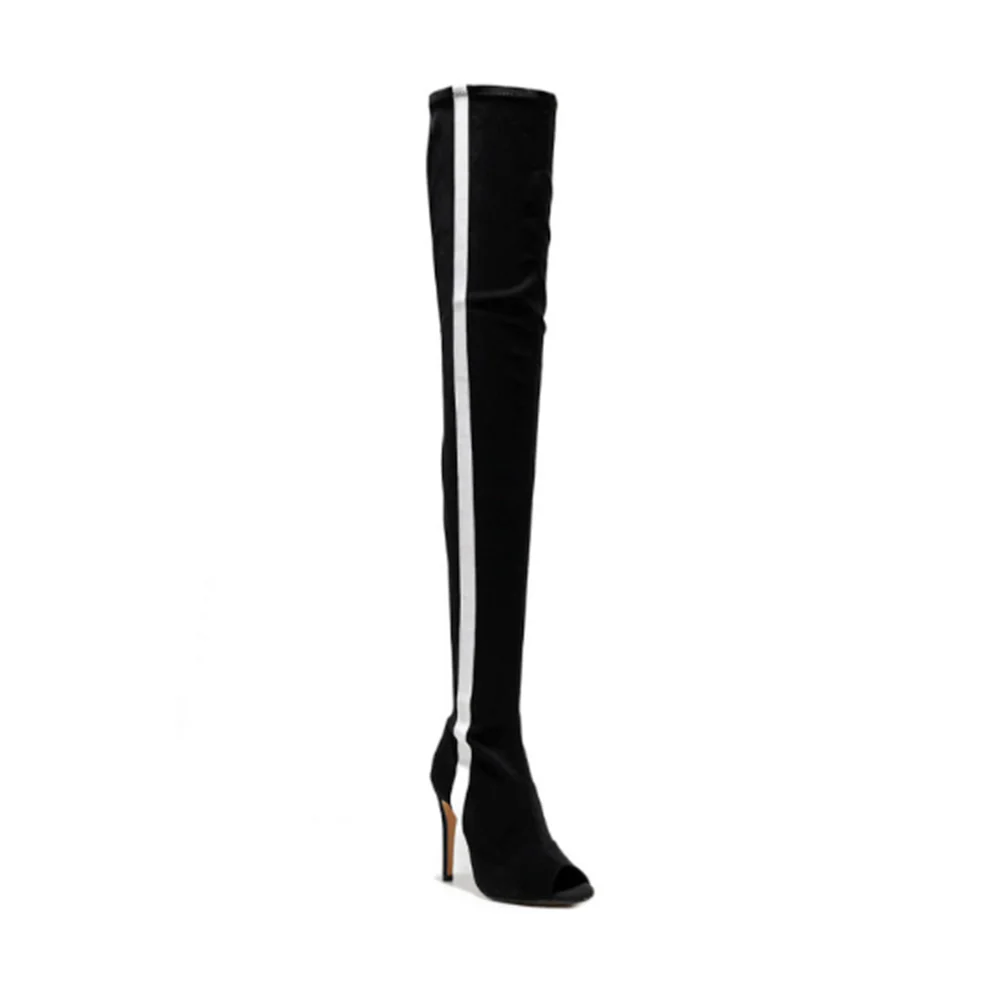 Speechless Thigh High - By Kiira Harper - Open Toe Vegan Suede Stretch Dance Boots (Street Sole)