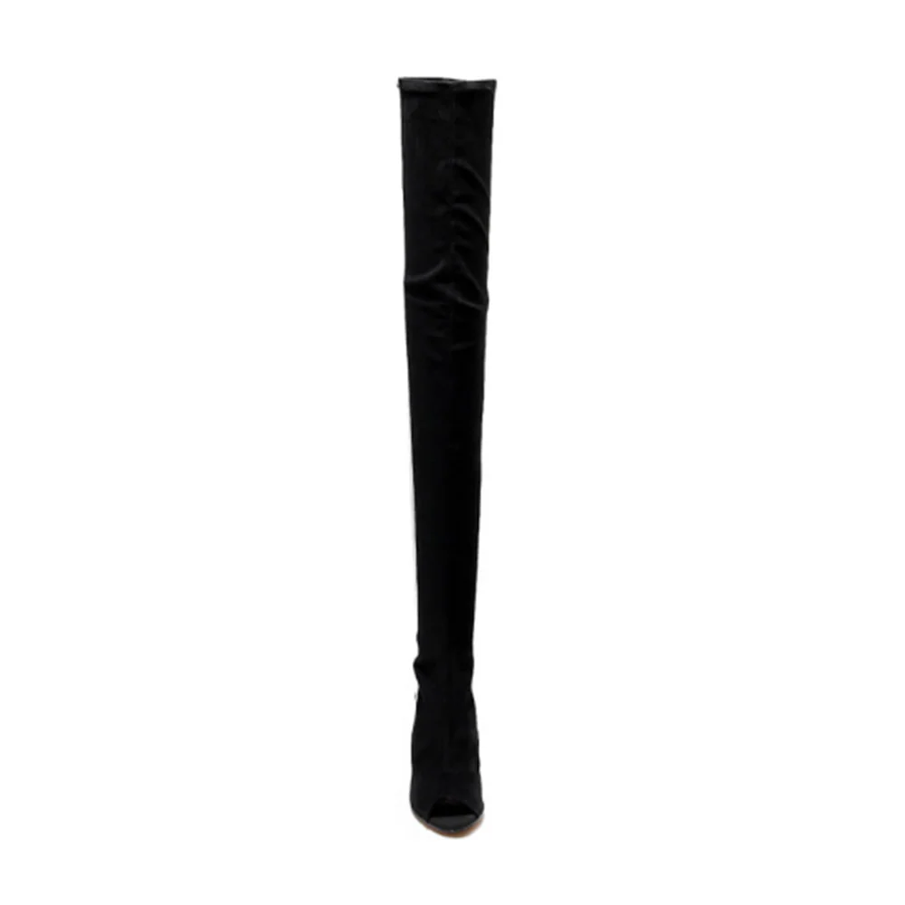 Speechless Thigh High - By Kiira Harper - Open Toe Vegan Suede Stretch Dance Boots (Street Sole) - Image 6