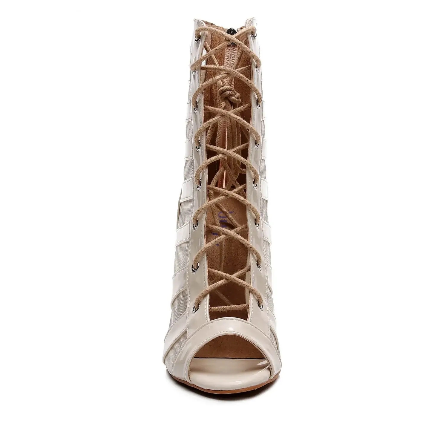 Tempest - Nude Vegan Patent Mesh Latin Dance Boots (Street Sole) - Image 3