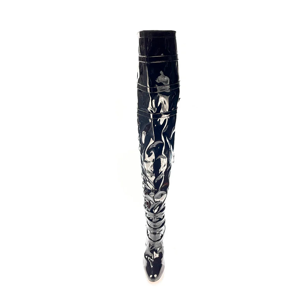 Thick Skin - Vegan Patent Leather Thigh High Dance Boots (Street Sole) - Image 4