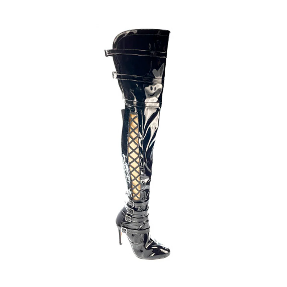Thick Skin - Vegan Patent Thigh High Dance Boots (Street Sole) - Image 4