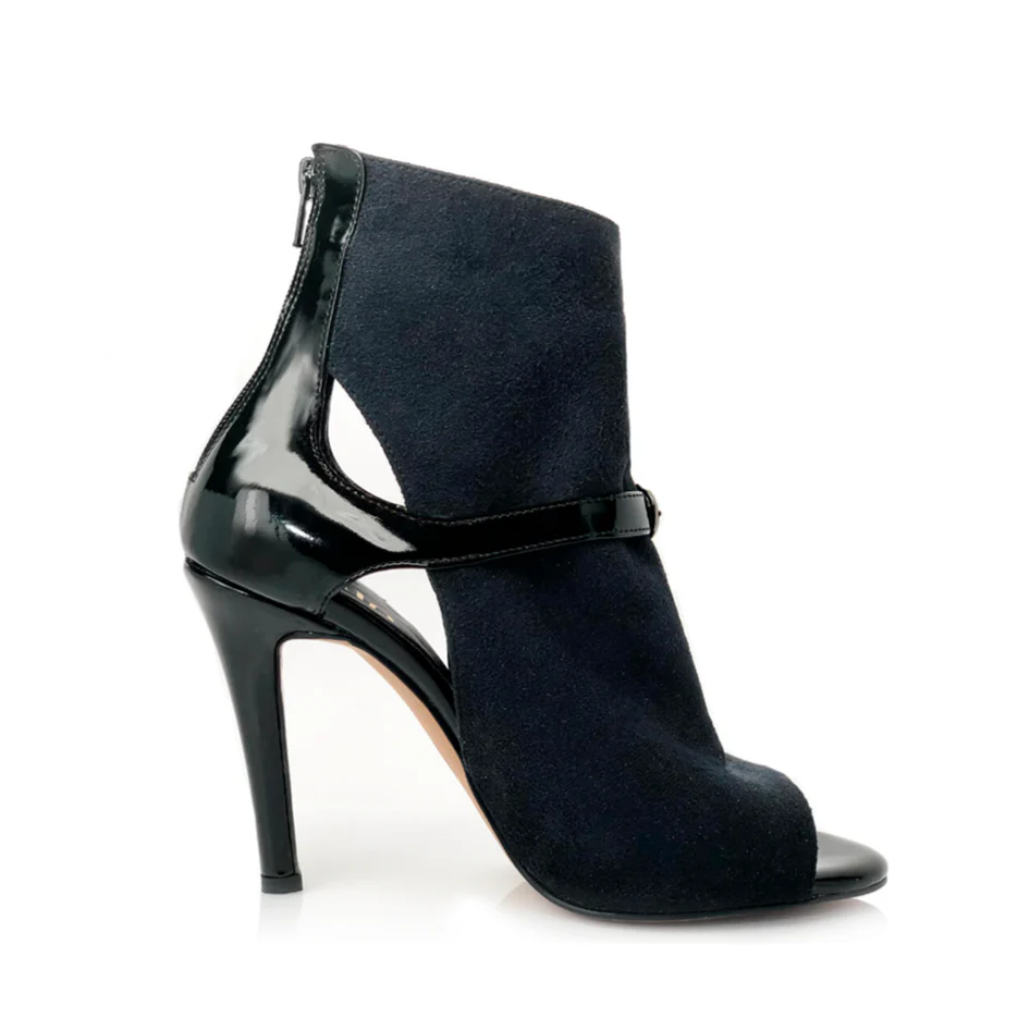 Trixzee - Vegan Black Suede and Patent Open Toe Ankle Dance Boots (Street Sole) - Image 2