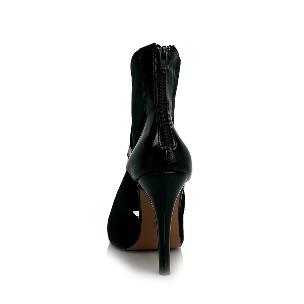 Trixzee - Vegan Black Suede and Patent Open Toe Ankle Dance Boots (Street Sole) - Image 4
