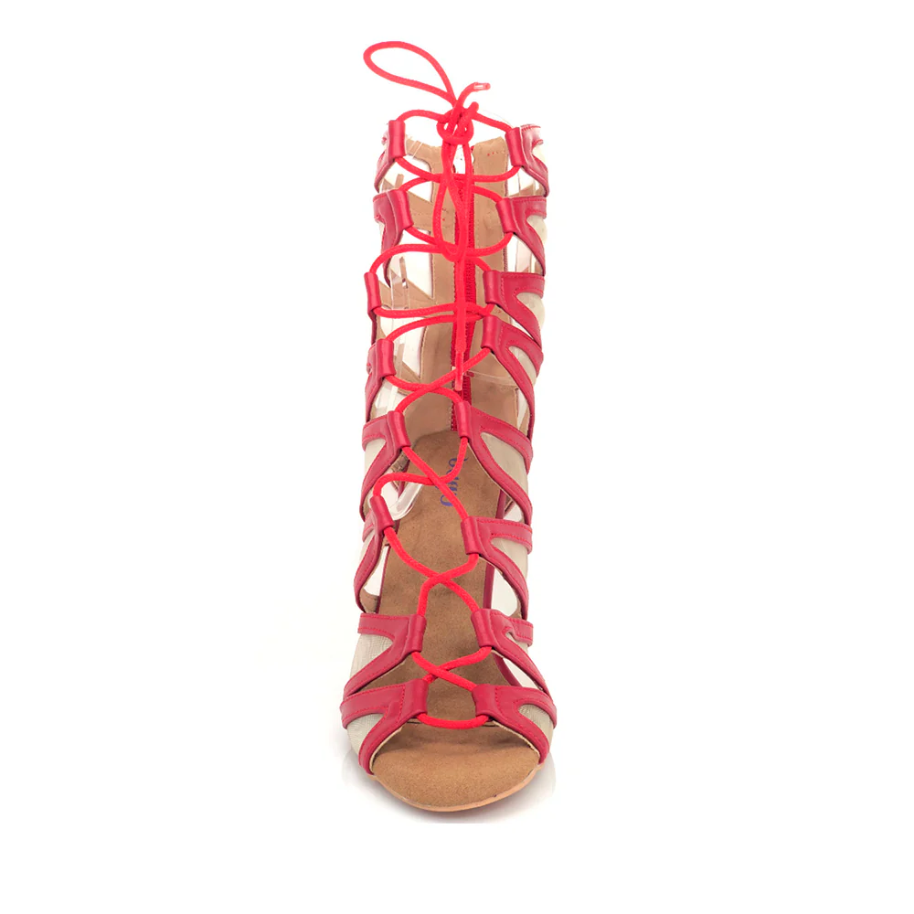 Vikky - Strappy Mesh Cutout Lace Up Ankle Dance Booties (Street Sole) - Image 4