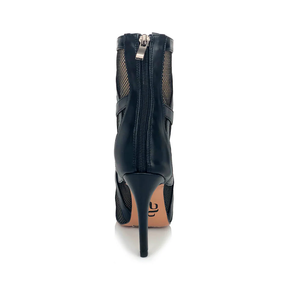 Xiomara Black - Faux Leather and Mesh Cross Design Lace Up Dance Booties (Suede Sole) - Image 4