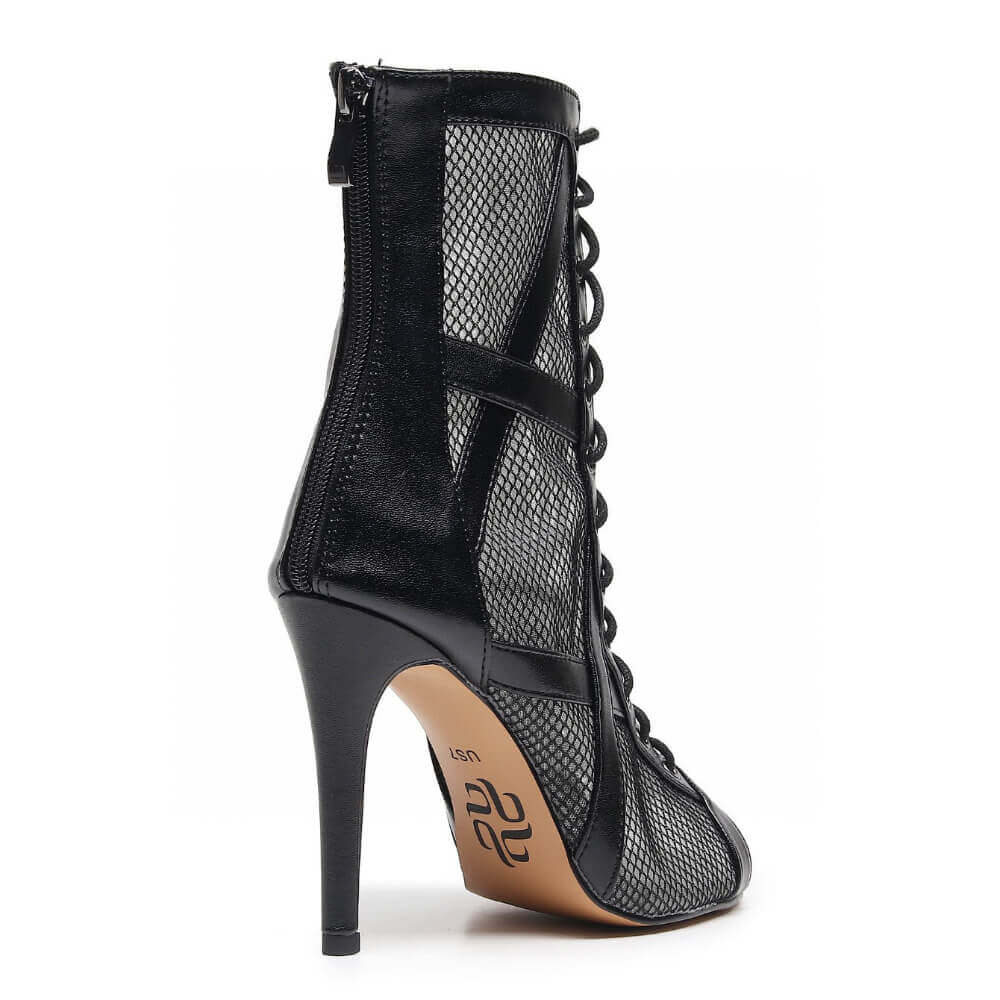 Xiomara - Vegan Leather and Mesh Cross Design Lace Up Latin Dance Booties (Street Sole) - Image 3