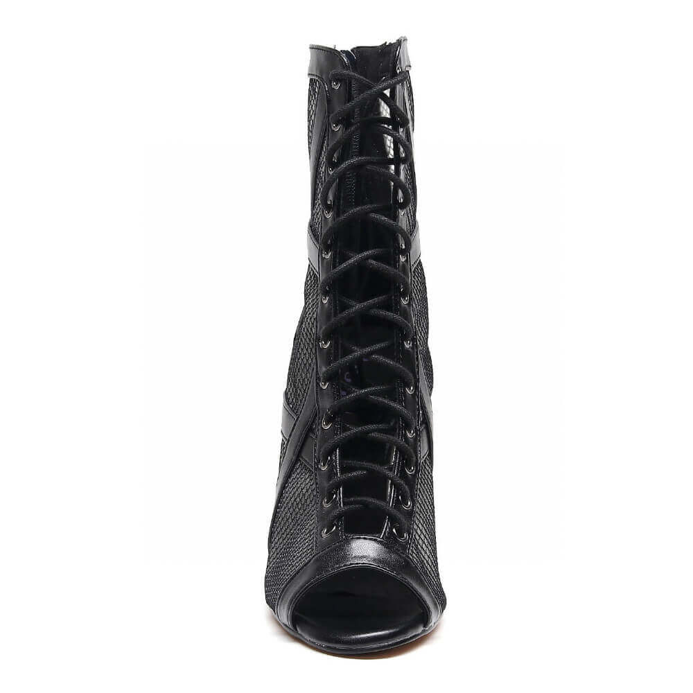 Xiomara - Vegan Leather and Mesh Cross Design Lace Up Latin Dance Booties (Street Sole) - Image 6