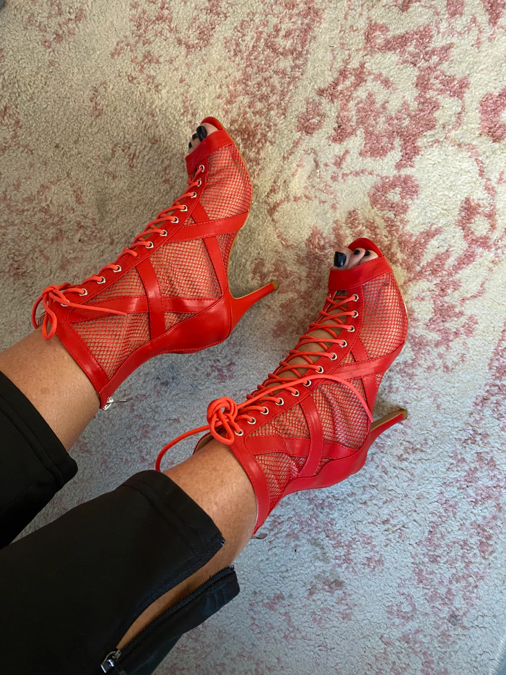 Xiomara - Vegan Leather and Mesh Cross Design Lace Up Latin Dance Booties (Street Sole) - Image 4