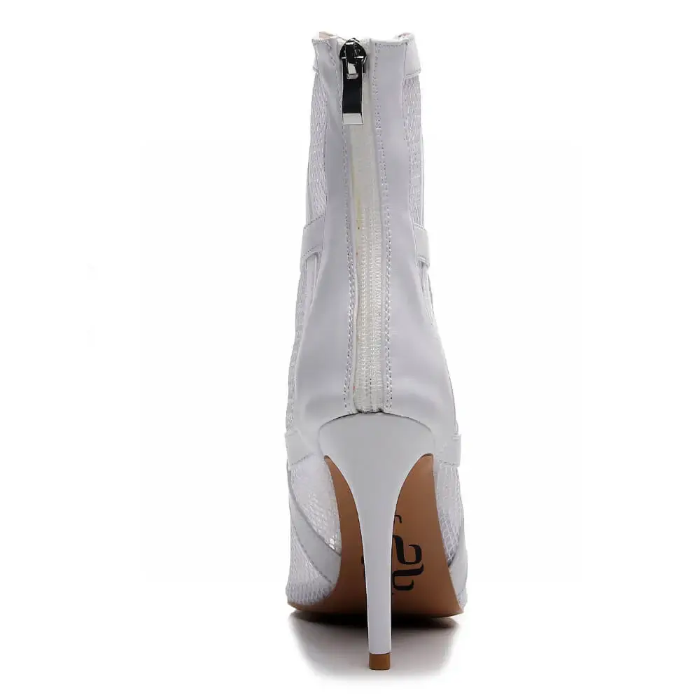 Xiomara - Vegan Leather and Mesh Cross Design Lace Up Latin Dance Booties (Street Sole) - Image 3