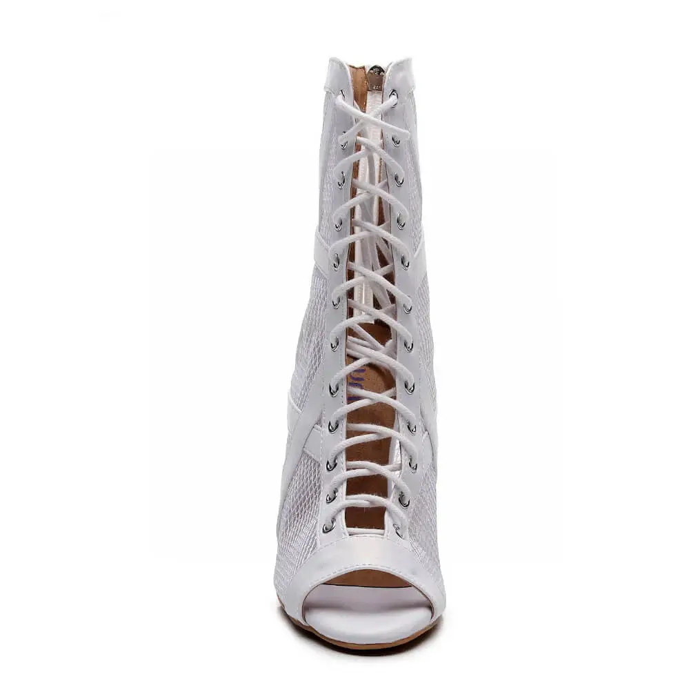 Xiomara - Vegan Leather and Mesh Cross Design Lace Up Latin Dance Booties (Street Sole) - Image 4